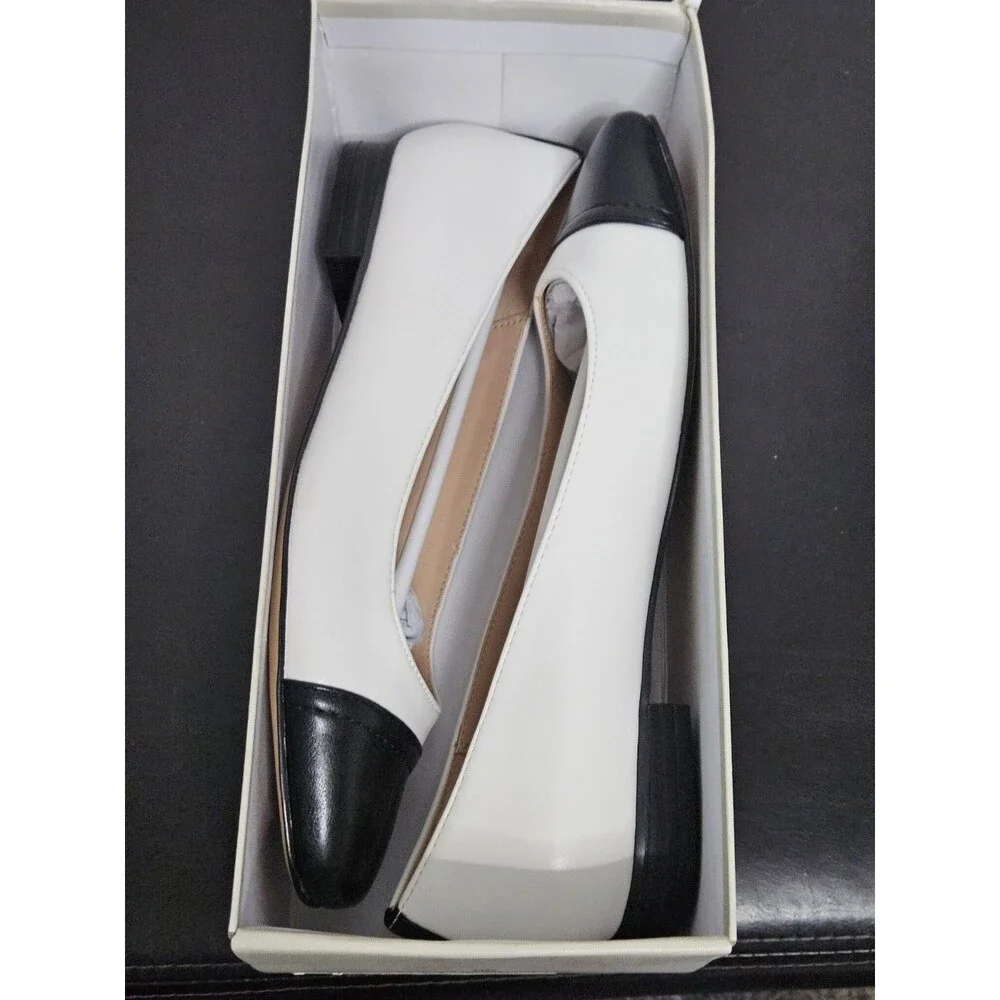 Sz 8 - Bandolino Womens Ballet Flat Patent Cap Toe White Black Leather Taprinz